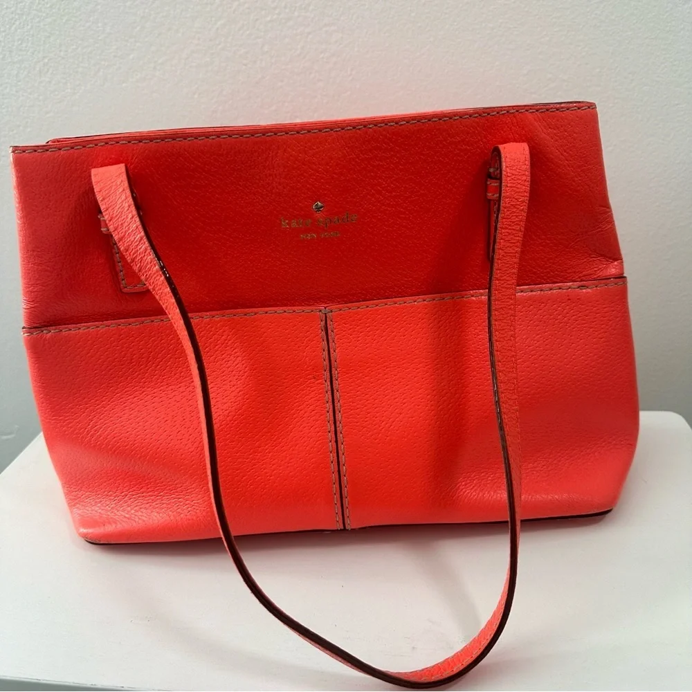 Kate Spade Grand Street Gabriel Tote Orange Pebbled Leather Shoulder Bag